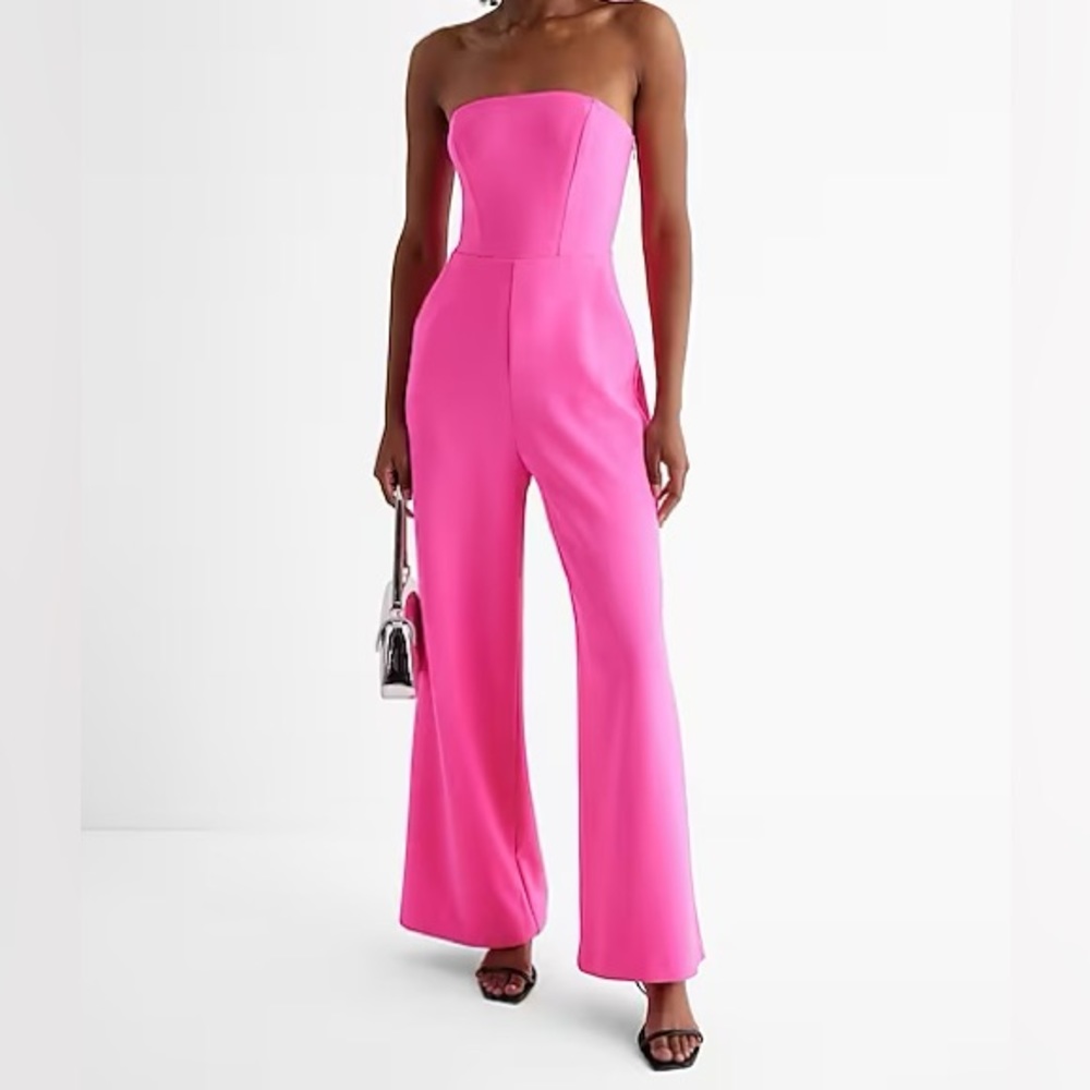 Express Strapless Wide Leg Jumpsuit in Hot Pink